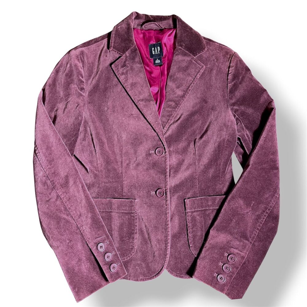VTG Y2K GAP Purple Velvet Women's Blazer Jacket Retro Sz 2 Mod Indie Academia